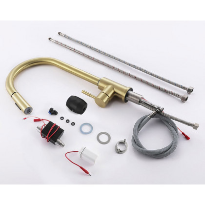 HMR Touch Kitchen Faucet Pull Out Spray Single Handle - Brushed Gold, Stainless Steel