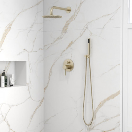 HMR - 10" Wall Mounted Rain Shower System with Handheld Shower Solid Brass in Brushed Gold