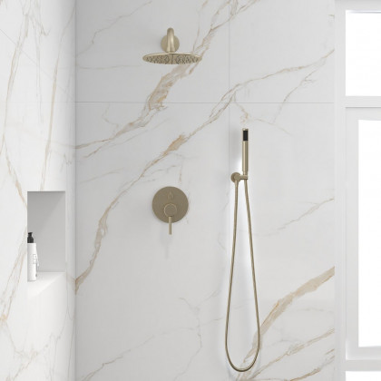 HMR - 10" Wall Mounted Rain Shower System with Handheld Shower Solid Brass in Brushed Gold