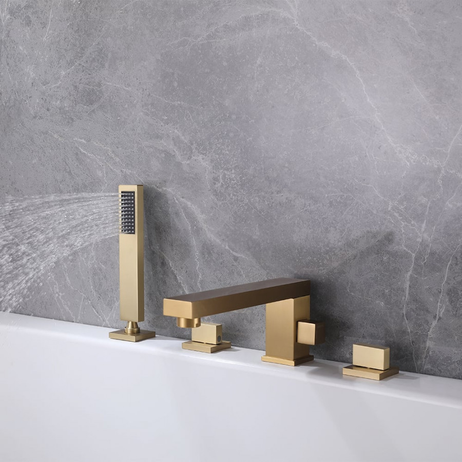 HMR - Deck Mounted Faucet with Swirling Spout in Brushed Gold