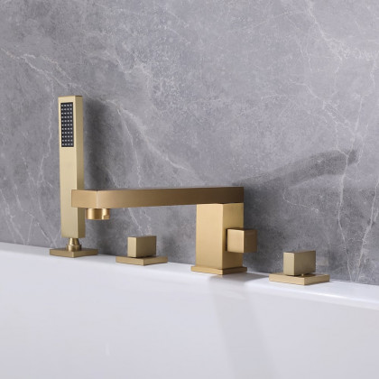 HMR - Deck Mounted Faucet with Swirling Spout in Brushed Gold