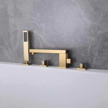 HMR - Deck Mounted Faucet with Swirling Spout in Brushed Gold