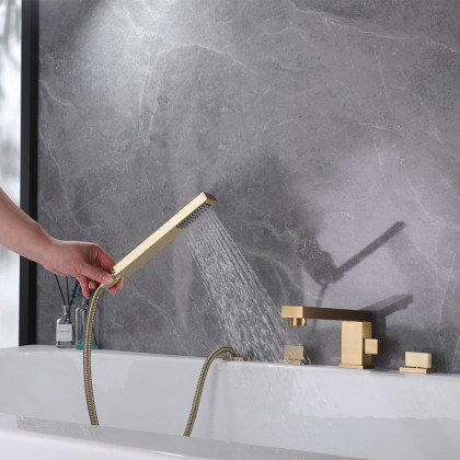 HMR - Deck Mounted Faucet with Swirling Spout in Brushed Gold