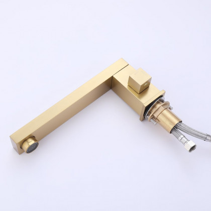 HMR - Deck Mounted Faucet with Swirling Spout in Brushed Gold