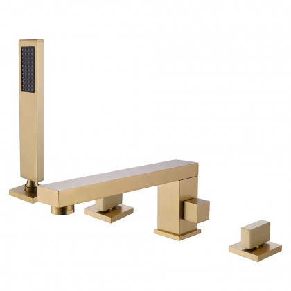 HMR - Deck Mounted Faucet with Swirling Spout in Brushed Gold
