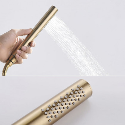 HMR - Exposed Rainfall Shower Fixture with Handshower and Tub Filler in Brushed Gold