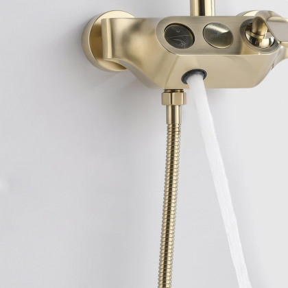 HMR - Exposed Rainfall Shower Fixture with Handshower and Tub Filler in Brushed Gold