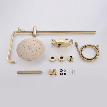 HMR - Exposed Rainfall Shower Fixture with Handshower and Tub Filler in Brushed Gold