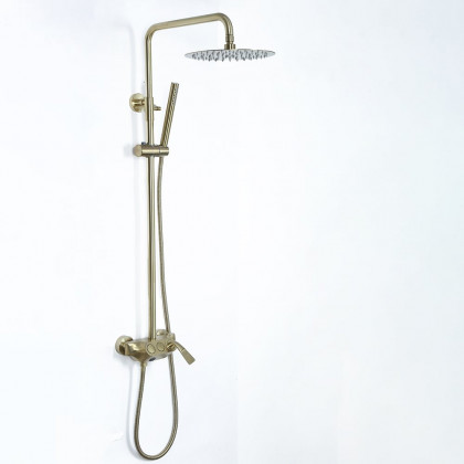 HMR - Exposed Rainfall Shower Fixture with Handshower and Tub Filler in Brushed Gold