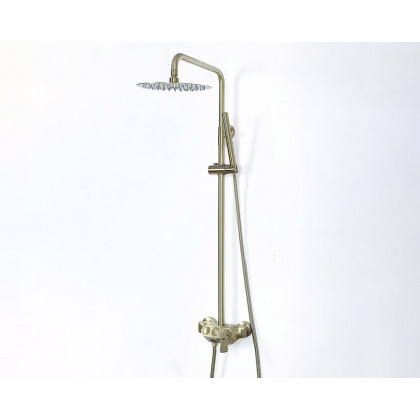 HMR - Exposed Rainfall Shower Fixture with Handshower and Tub Filler in Brushed Gold
