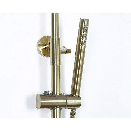 HMR - Exposed Rainfall Shower Fixture with Handshower and Tub Filler in Brushed Gold
