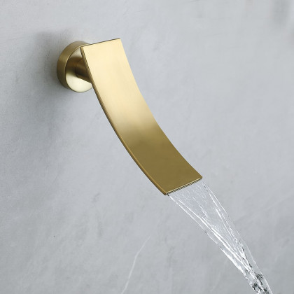 HMR - Waterfall Tub Spout Shower Faucet Set with Rain Shower Head Wall Mounted in Brushed Gold