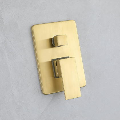 HMR - Waterfall Tub Spout Shower Faucet Set with Rain Shower Head Wall Mounted in Brushed Gold