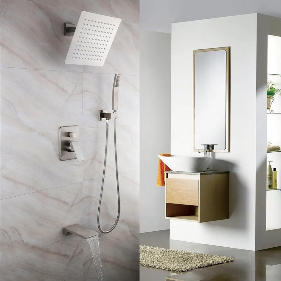 HMR Wall Mount Rainshower Hand Shower & Tub Spout Shower System - Brushed Nickel