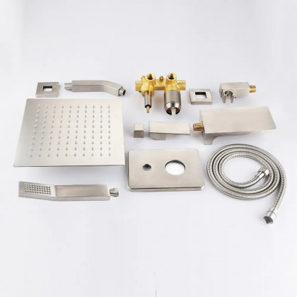 HMR Wall Mount Rainshower Hand Shower & Tub Spout Shower System - Brushed Nickel