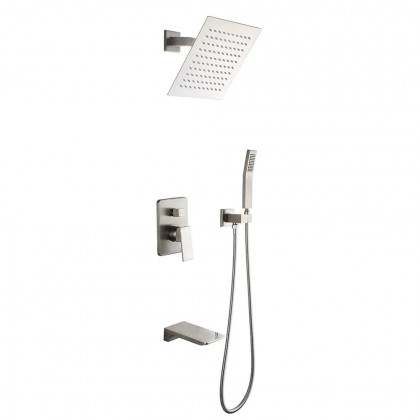 HMR Wall Mount Rainshower Hand Shower & Tub Spout Shower System - Brushed Nickel