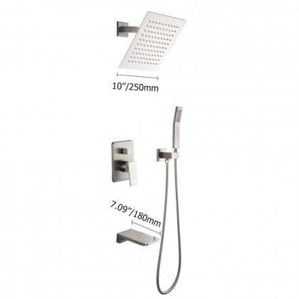 HMR Wall Mount Rainshower Hand Shower & Tub Spout Shower System - Brushed Nickel