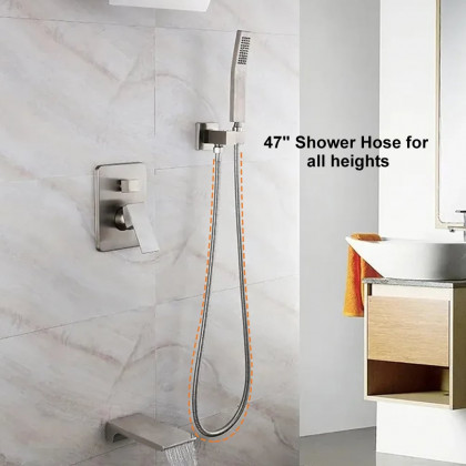 HMR Wall Mount Rainshower Hand Shower & Tub Spout Shower System - Brushed Nickel