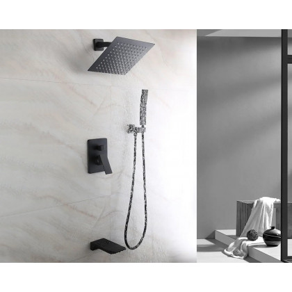 HMR Wall Mount Rainshower Hand Shower & Tub Spout Shower System - Matte Black