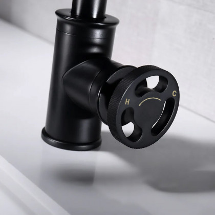 HMR - Ruth Pipe 1-Hole Sink Faucet with Single Handle in Black, Brass