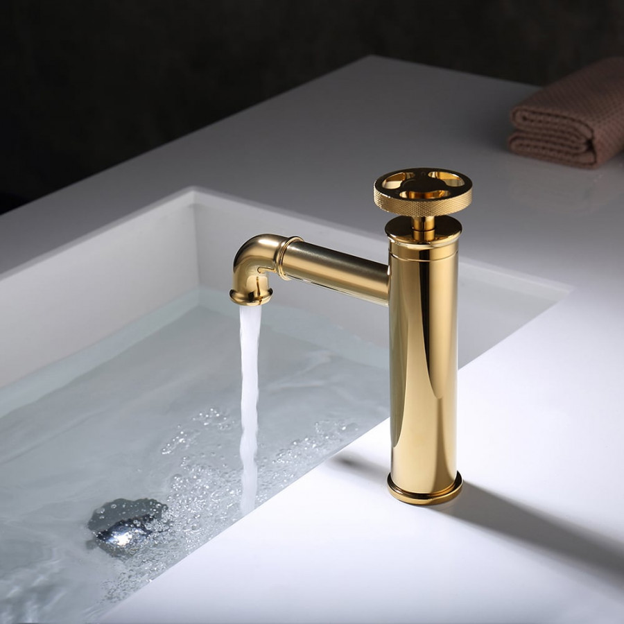 HMR - Single Hole Bathroom Sink Faucet Single Handle Solid Brass in Gold