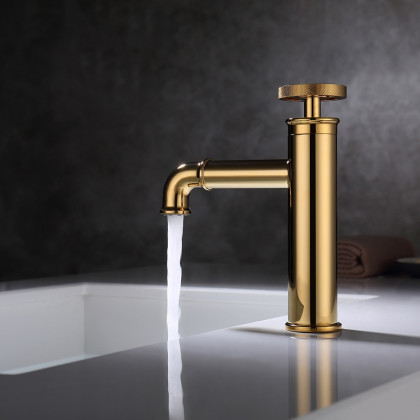 HMR - Single Hole Bathroom Sink Faucet Single Handle Solid Brass in Gold
