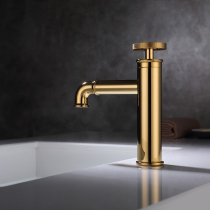 HMR - Single Hole Bathroom Sink Faucet Single Handle Solid Brass in Gold
