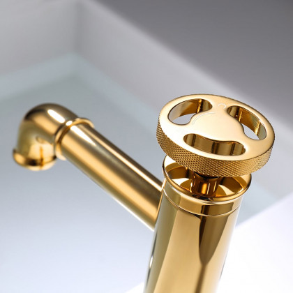 HMR - Single Hole Bathroom Sink Faucet Single Handle Solid Brass in Gold