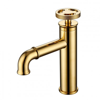 HMR - Single Hole Bathroom Sink Faucet Single Handle Solid Brass in Gold