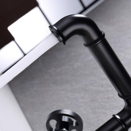 HMR - Ruth Pipe 1-Hole Sink Faucet Double Handles in Matte Black, Brass