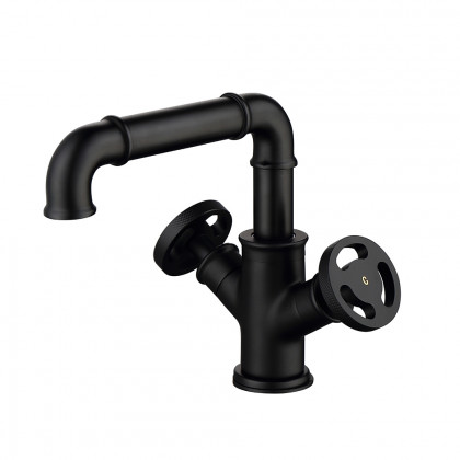 HMR - Ruth Pipe 1-Hole Sink Faucet Double Handles in Matte Black, Brass