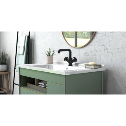 HMR - Ruth Pipe 1-Hole Sink Faucet Double Handles in Matte Black, Brass
