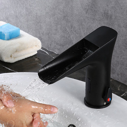 HMR - Single Hole Touchless Electronic Bathroom Sink Faucet in Matte Black