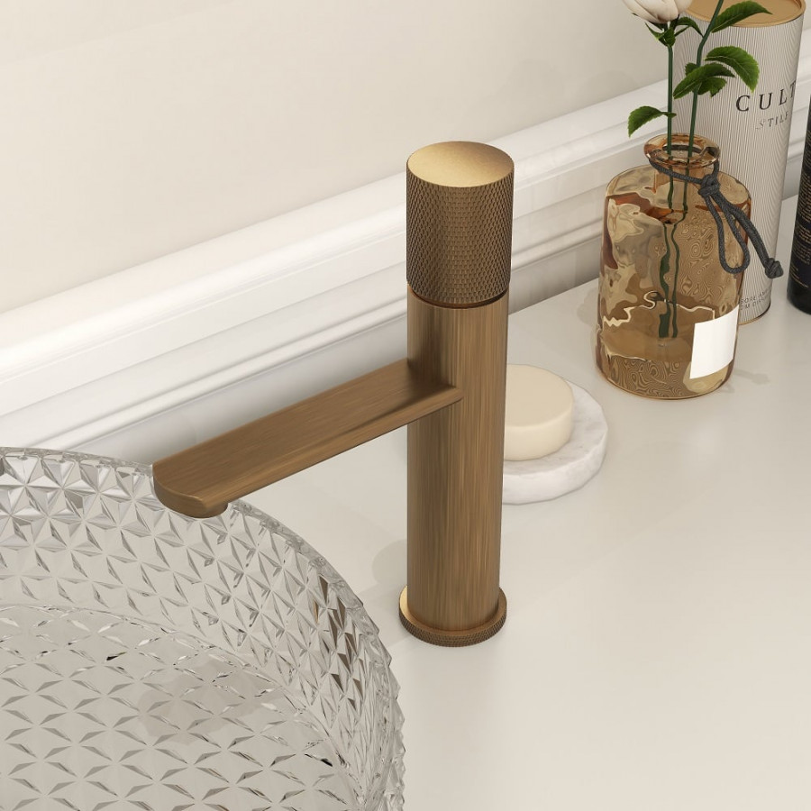 HMR - Single Hole Bathroom Sink Faucet Solid Brass in Antique Brass