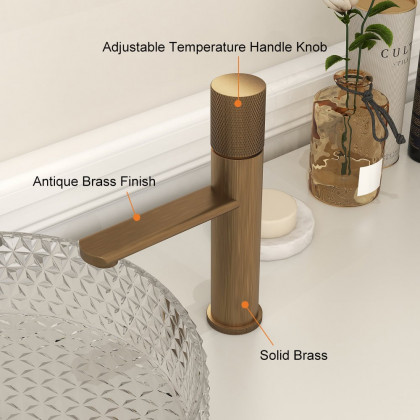 HMR - Single Hole Bathroom Sink Faucet Solid Brass in Antique Brass