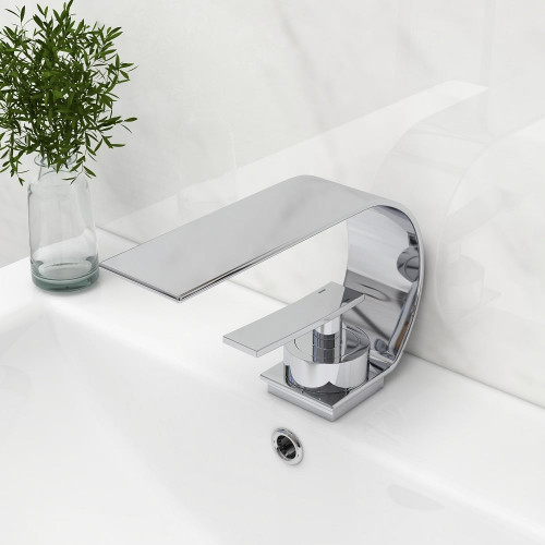 HMR Single Handle Waterfall Arc Bathroom Sink Faucet - Chrome