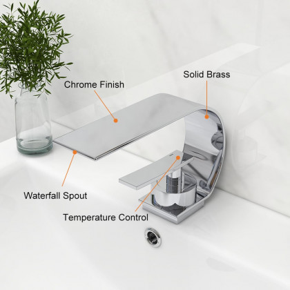 HMR - Single Handle Waterfall Arc Bathroom Sink Faucet