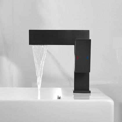 HMR - Single Handle Waterfall Sink Faucet One Hole in Matte Black, Brass