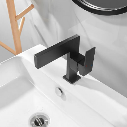 HMR - Single Handle Waterfall Sink Faucet One Hole in Matte Black, Brass