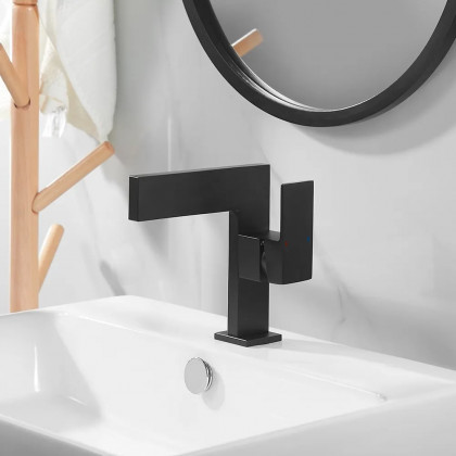 HMR - Single Handle Waterfall Sink Faucet One Hole in Matte Black, Brass