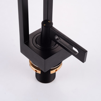 HMR - Geometric Bathroom Sink Faucet Solid Brass Architectural Design in Black