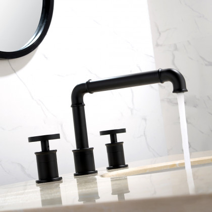 HMR - Double Handle Ruth Industrial Pipe Bathroom Sink Faucet in Matte Black