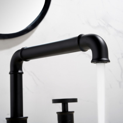 HMR - Double Handle Ruth Industrial Pipe Bathroom Sink Faucet in Matte Black