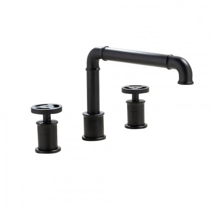 HMR - Double Handle Ruth Industrial Pipe Bathroom Sink Faucet in Matte Black