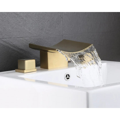 HMR Grop Series Waterfall Widespread Bathroom Sink Faucet Double Handle - Brushed Gold