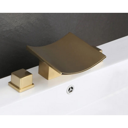 HMR Grop Series Waterfall Widespread Bathroom Sink Faucet Double Handle - Brushed Gold