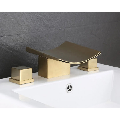 HMR Grop Series Waterfall Widespread Bathroom Sink Faucet Double Handle - Brushed Gold