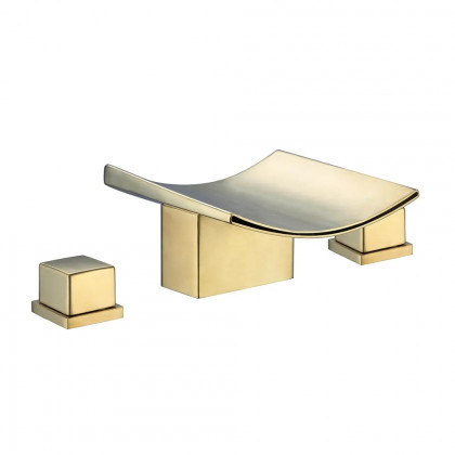 HMR Grop Series Waterfall Widespread Bathroom Sink Faucet Double Handle - Brushed Gold