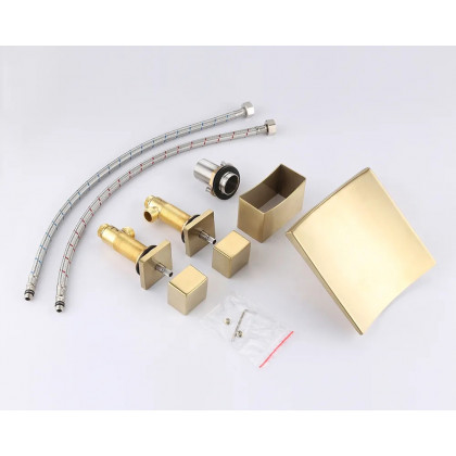 HMR Grop Series Waterfall Widespread Bathroom Sink Faucet Double Handle - Brushed Gold