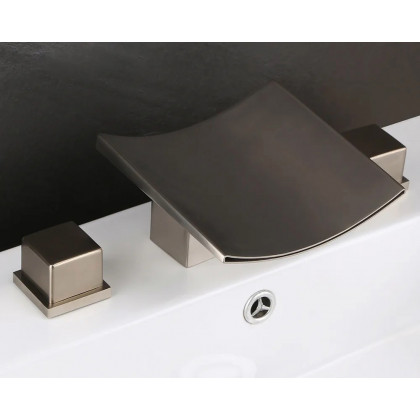 HMR Grop Series Waterfall Widespread Bathroom Sink Faucet Double Handle - Brushed Nickel